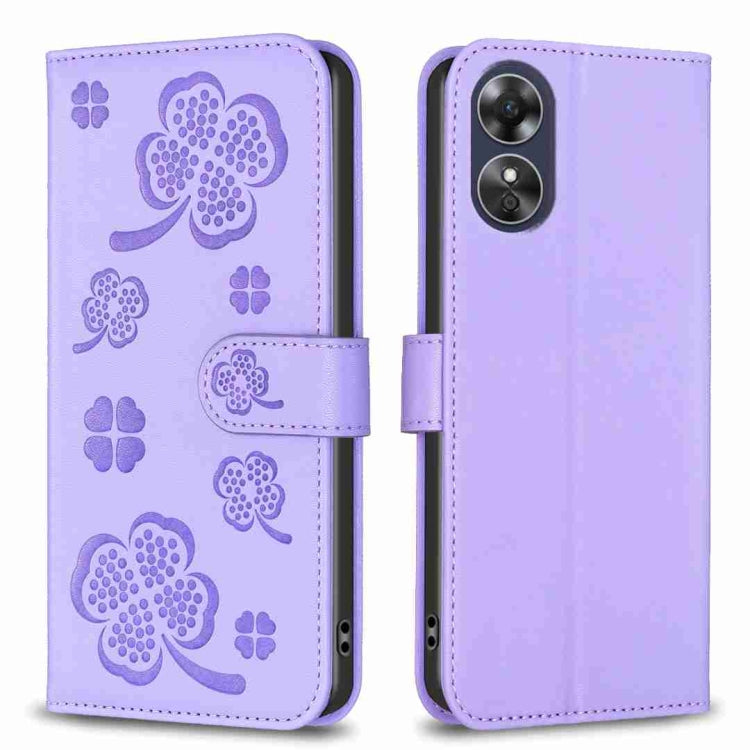 Four-leaf Embossed Leather Phone Case, For OPPO A17, For OPPO A57 4G, For OPPO A96 5G / Reno7 Z, For OPPO A76 5G / A36 4G