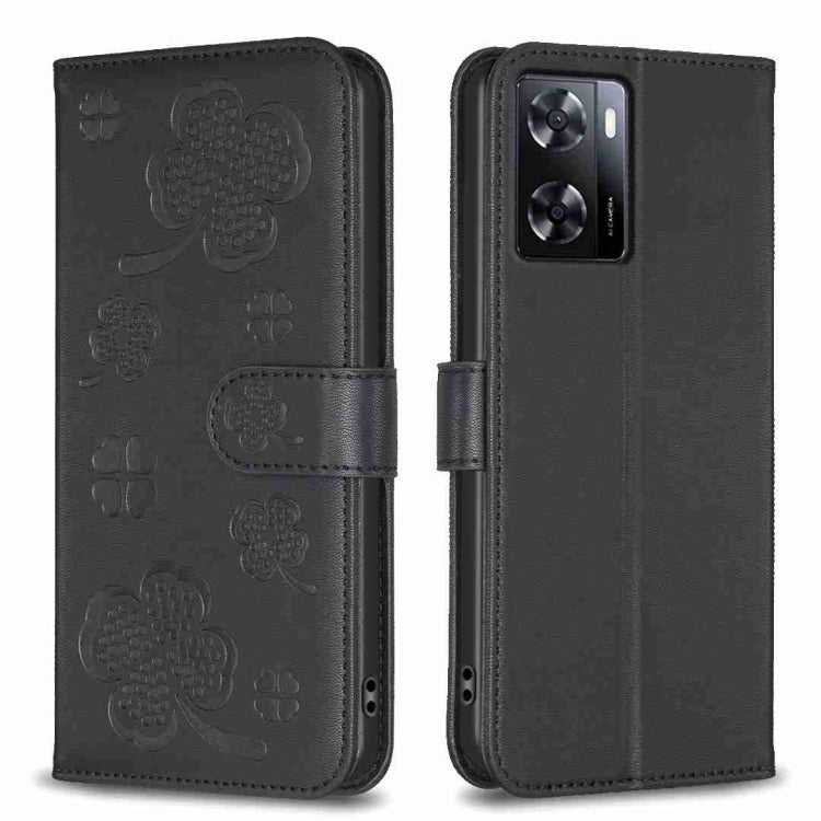 Four-leaf Embossed Leather Phone Case, For OPPO A17, For OPPO A57 4G, For OPPO A96 5G / Reno7 Z, For OPPO A76 5G / A36 4G