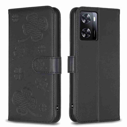 Four-leaf Embossed Leather Phone Case, For OPPO A17, For OPPO A57 4G, For OPPO A96 5G / Reno7 Z, For OPPO A76 5G / A36 4G