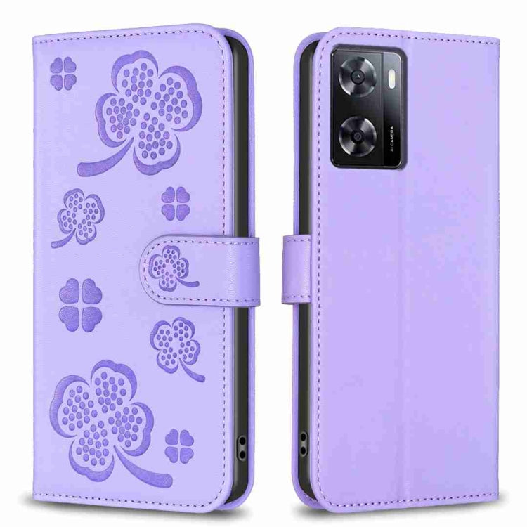 Four-leaf Embossed Leather Phone Case, For OPPO A17, For OPPO A57 4G, For OPPO A96 5G / Reno7 Z, For OPPO A76 5G / A36 4G