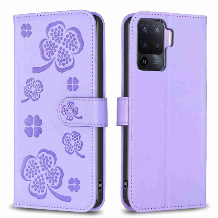 Four-leaf Embossed Leather Phone Case, For OPPO A17, For OPPO A57 4G, For OPPO A96 5G / Reno7 Z, For OPPO A76 5G / A36 4G