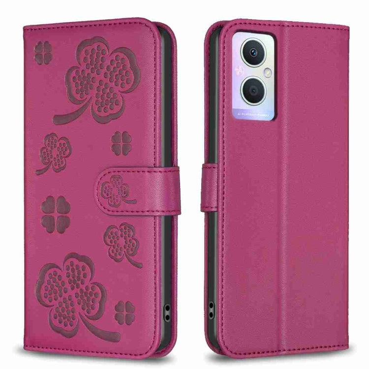 Four-leaf Embossed Leather Phone Case, For OPPO A17, For OPPO A57 4G, For OPPO A96 5G / Reno7 Z, For OPPO A76 5G / A36 4G
