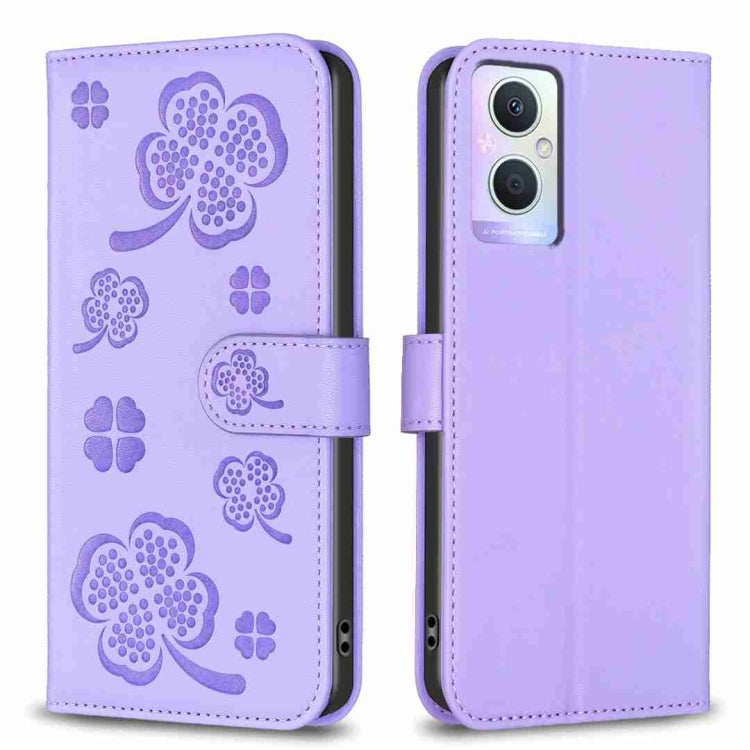 Four-leaf Embossed Leather Phone Case, For OPPO A17, For OPPO A57 4G, For OPPO A96 5G / Reno7 Z, For OPPO A76 5G / A36 4G