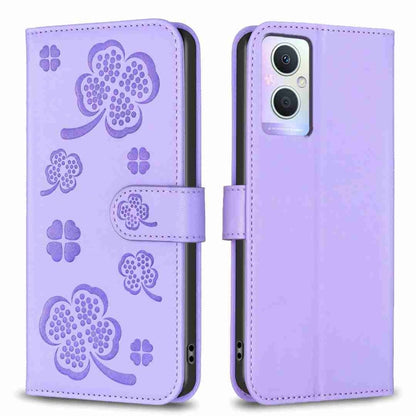 Four-leaf Embossed Leather Phone Case, For OPPO A17, For OPPO A57 4G, For OPPO A96 5G / Reno7 Z, For OPPO A76 5G / A36 4G