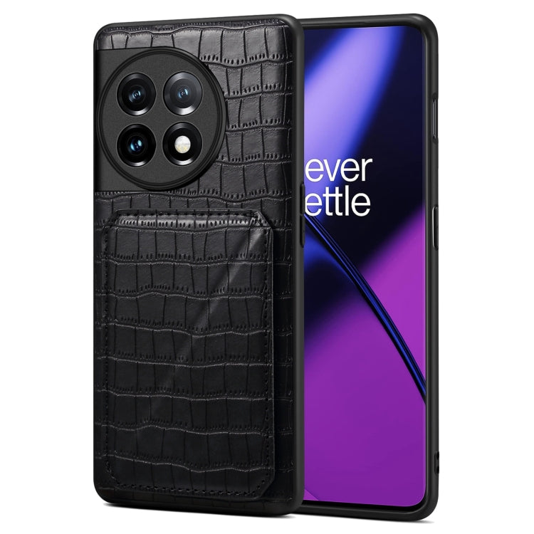 Denior Imitation Crocodile Leather Back Phone Case with Holder, For OnePlus Ace 2 / 11R 5G, For OnePlus 11 5G