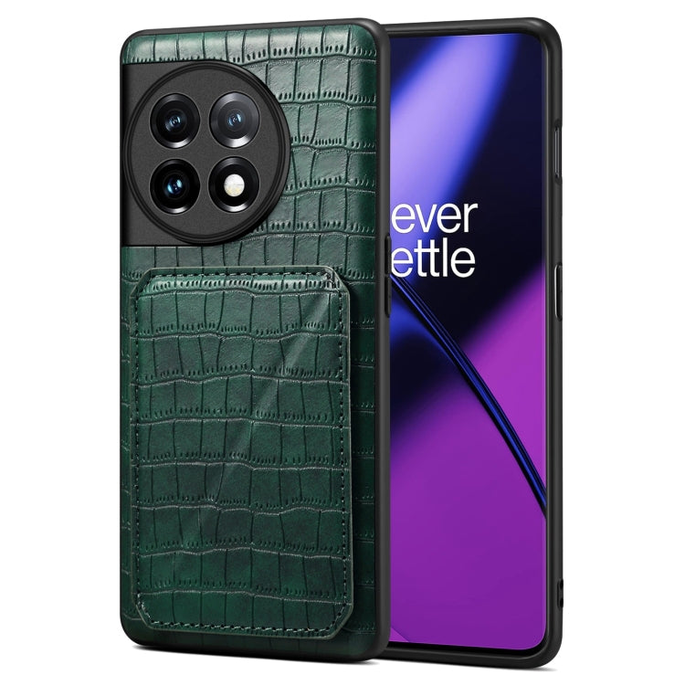 Denior Imitation Crocodile Leather Back Phone Case with Holder, For OnePlus Ace 2 / 11R 5G, For OnePlus 11 5G
