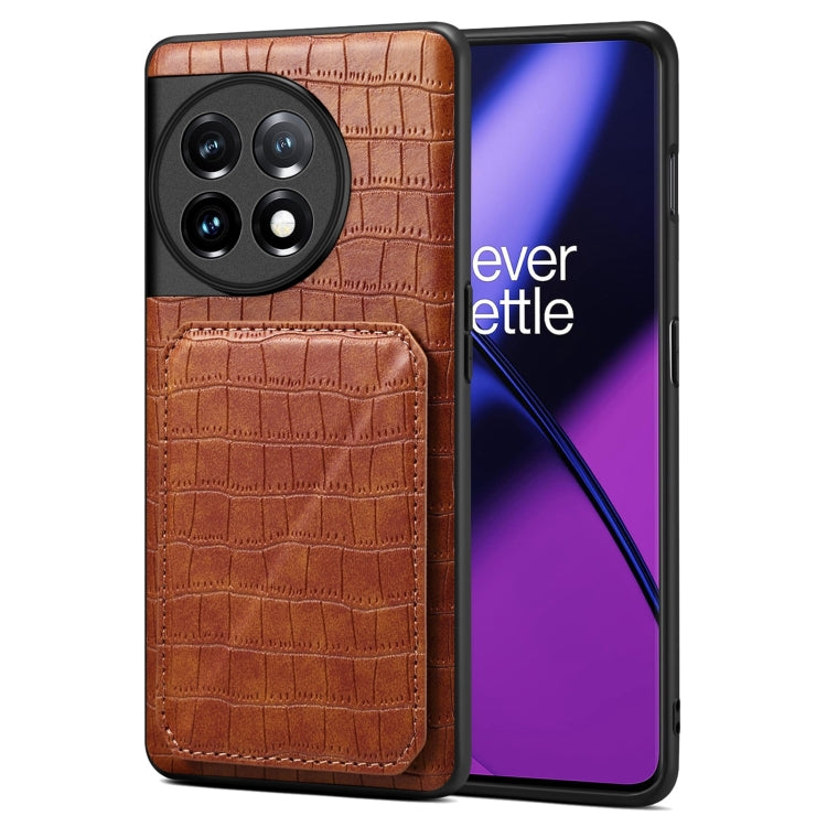 Denior Imitation Crocodile Leather Back Phone Case with Holder, For OnePlus Ace 2 / 11R 5G, For OnePlus 11 5G