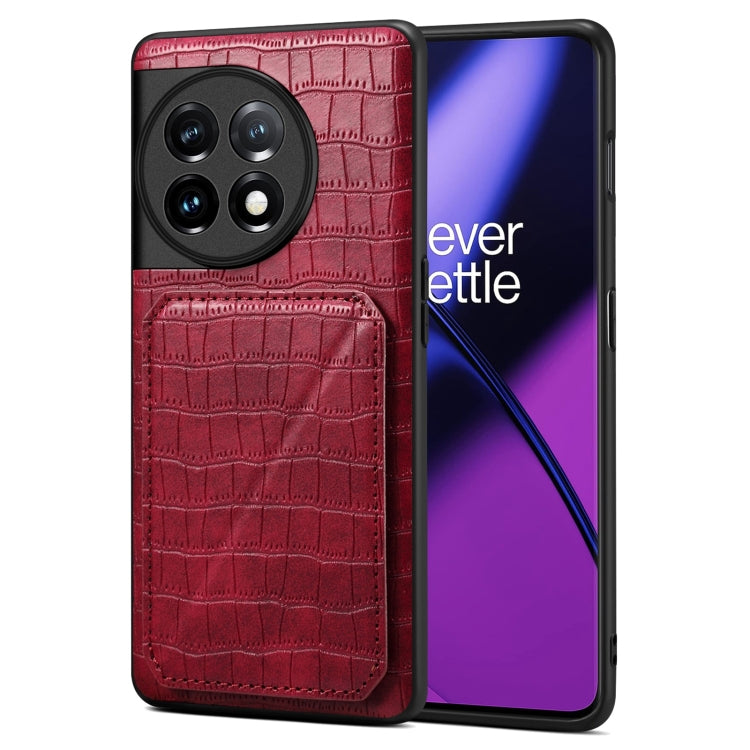 Denior Imitation Crocodile Leather Back Phone Case with Holder, For OnePlus Ace 2 / 11R 5G, For OnePlus 11 5G