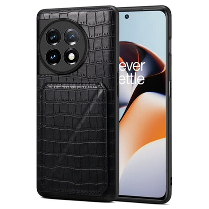 Denior Imitation Crocodile Leather Back Phone Case with Holder, For OnePlus Ace 2 / 11R 5G, For OnePlus 11 5G