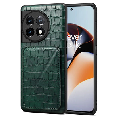 Denior Imitation Crocodile Leather Back Phone Case with Holder, For OnePlus Ace 2 / 11R 5G, For OnePlus 11 5G