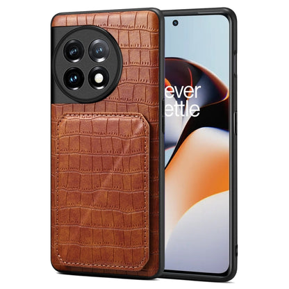 Denior Imitation Crocodile Leather Back Phone Case with Holder, For OnePlus Ace 2 / 11R 5G, For OnePlus 11 5G