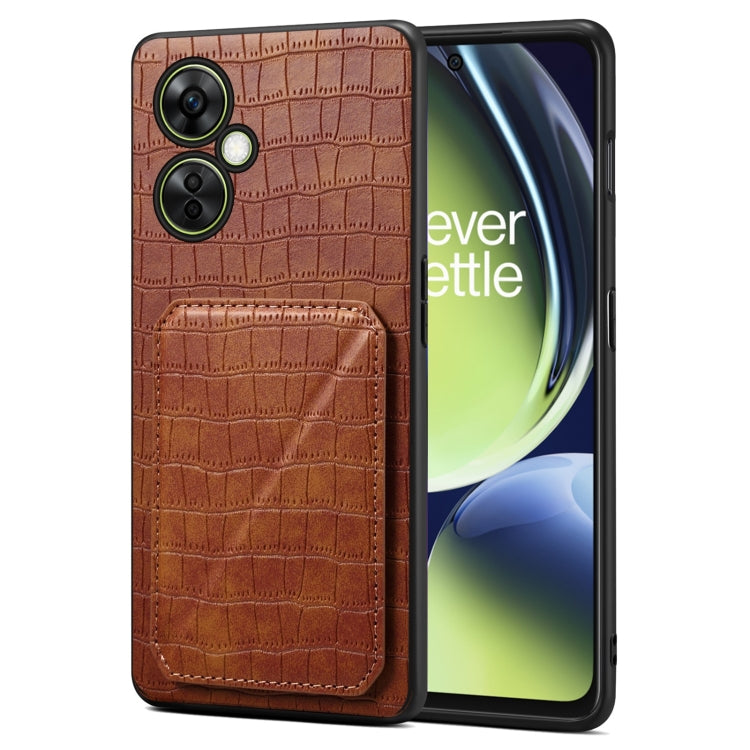 Denior Imitation Crocodile Leather Back Phone Case with Holder, For OPPO K11 / OnePlus Nord CE3 5G, For OPPO K11x 5G / OnePlus Nord CE3 Lite, For OnePlus Ace 2 Pro 5G, For OnePlus Ace 2V / Nord 3 5G