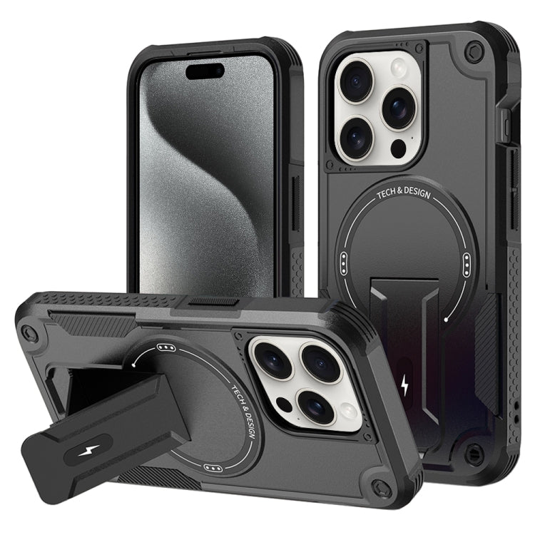 Armor Magsafe Holder PC Hybrid TPU Phone Case, For iPhone 16, For iPhone 15 Pro Max, For iPhone 15 Pro, For iPhone 15 Plus
