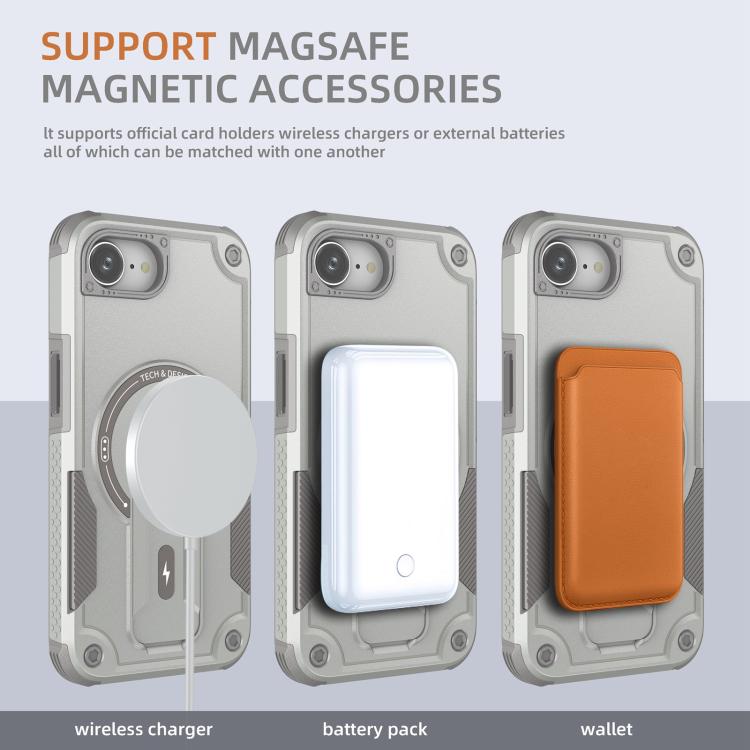 Armor Magsafe Holder PC Hybrid TPU Phone Case, For iPhone 16e, For iPhone 16 Pro Max, For iPhone 16 Pro, For iPhone 16 Plus