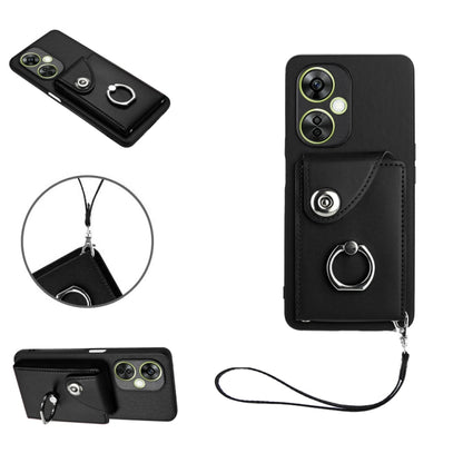 Organ Card Bag Ring Holder PU Phone Case with Lanyard, For OnePlus Nord CE 3 Lite