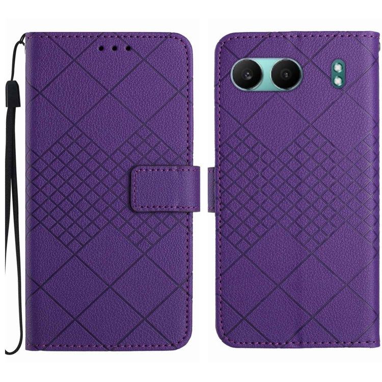 Rhombic Grid Texture Leather Phone Case, For OnePlus 13T, For OnePlus 13R, For OnePlus 13, For OnePlus Nord 4 5G