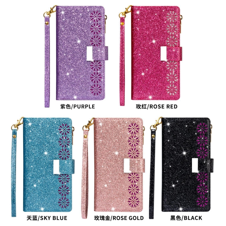 Multi-card Slots Starry Sky Laser Carving Glitter Zipper Horizontal Flip Leather Case with Holder & Wallet & Lanyard, For Xiaomi Redmi Note 8, For Xiaomi Redmi Note 8 Pro, For Xiaomi Redmi 8A / 8A Dual / 8, For Xiaomi Redmi K30