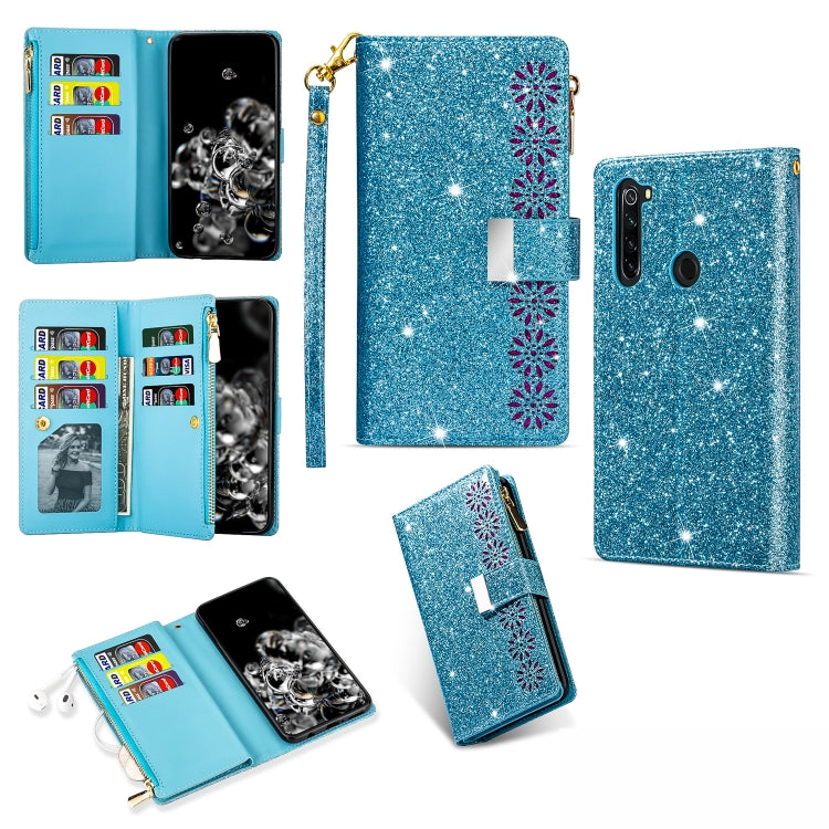 Multi-card Slots Starry Sky Laser Carving Glitter Zipper Horizontal Flip Leather Case with Holder & Wallet & Lanyard, For Xiaomi Redmi Note 8, For Xiaomi Redmi Note 8 Pro, For Xiaomi Redmi 8A / 8A Dual / 8, For Xiaomi Redmi K30