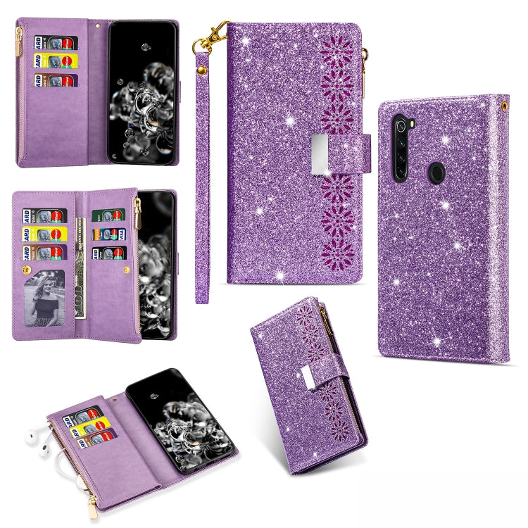 Multi-card Slots Starry Sky Laser Carving Glitter Zipper Horizontal Flip Leather Case with Holder & Wallet & Lanyard, For Xiaomi Redmi Note 8, For Xiaomi Redmi Note 8 Pro, For Xiaomi Redmi 8A / 8A Dual / 8, For Xiaomi Redmi K30