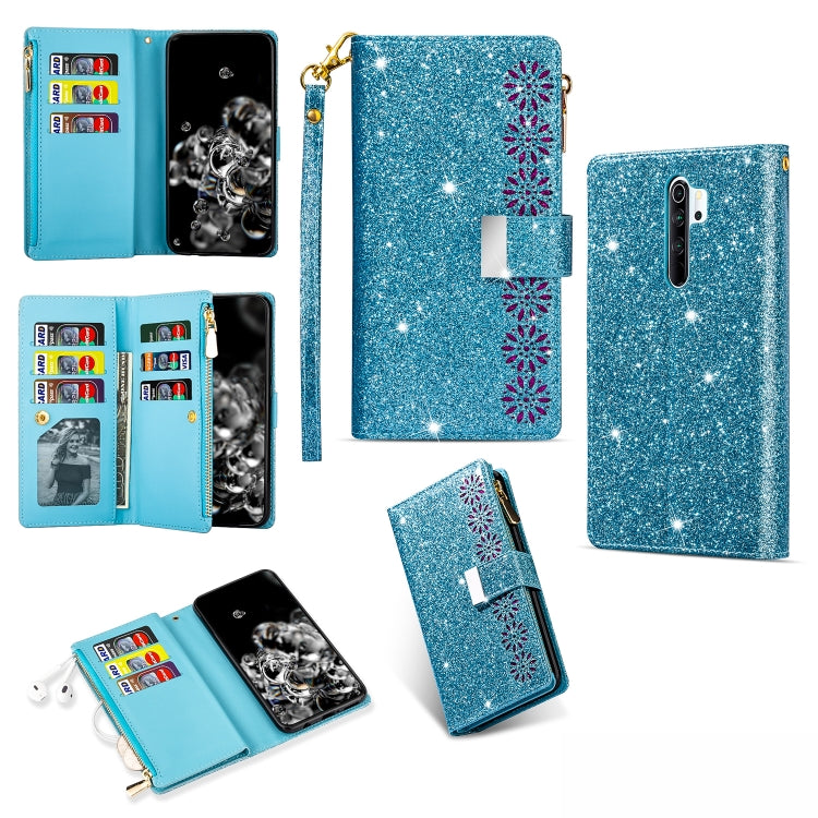 Multi-card Slots Starry Sky Laser Carving Glitter Zipper Horizontal Flip Leather Case with Holder & Wallet & Lanyard, For Xiaomi Redmi Note 8, For Xiaomi Redmi Note 8 Pro, For Xiaomi Redmi 8A / 8A Dual / 8, For Xiaomi Redmi K30