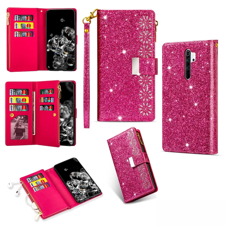 Multi-card Slots Starry Sky Laser Carving Glitter Zipper Horizontal Flip Leather Case with Holder & Wallet & Lanyard, For Xiaomi Redmi Note 8, For Xiaomi Redmi Note 8 Pro, For Xiaomi Redmi 8A / 8A Dual / 8, For Xiaomi Redmi K30