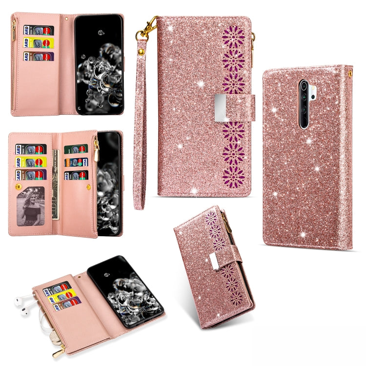 Multi-card Slots Starry Sky Laser Carving Glitter Zipper Horizontal Flip Leather Case with Holder & Wallet & Lanyard, For Xiaomi Redmi Note 8, For Xiaomi Redmi Note 8 Pro, For Xiaomi Redmi 8A / 8A Dual / 8, For Xiaomi Redmi K30