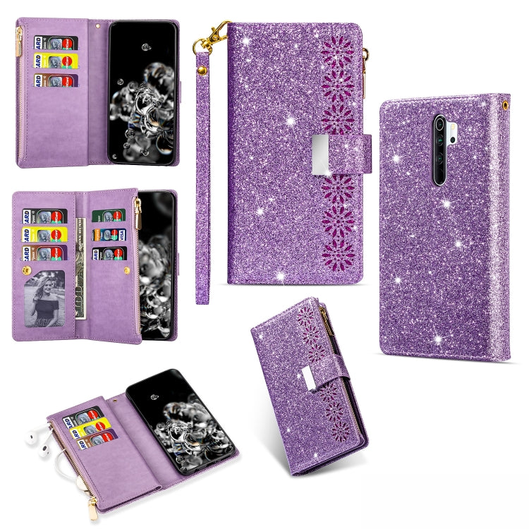 Multi-card Slots Starry Sky Laser Carving Glitter Zipper Horizontal Flip Leather Case with Holder & Wallet & Lanyard, For Xiaomi Redmi Note 8, For Xiaomi Redmi Note 8 Pro, For Xiaomi Redmi 8A / 8A Dual / 8, For Xiaomi Redmi K30