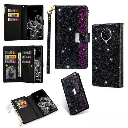 Multi-card Slots Starry Sky Laser Carving Glitter Zipper Horizontal Flip Leather Case with Holder & Wallet & Lanyard, For Xiaomi Redmi K30 Pro, For Xiaomi Mi 9 / Mi 9 Explorer, For Xiaomi Mi CC9 Pro, For Xiaomi Note 10 Pro