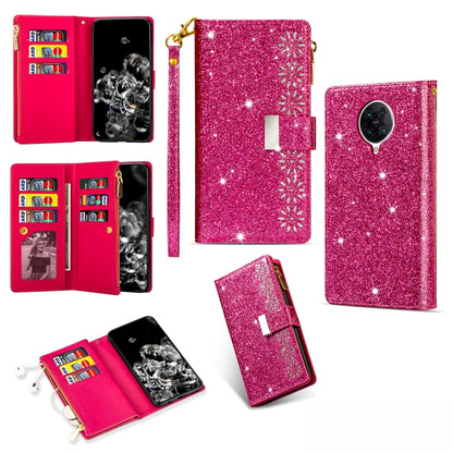 Multi-card Slots Starry Sky Laser Carving Glitter Zipper Horizontal Flip Leather Case with Holder & Wallet & Lanyard, For Xiaomi Redmi K30 Pro, For Xiaomi Mi 9 / Mi 9 Explorer, For Xiaomi Mi CC9 Pro, For Xiaomi Note 10 Pro
