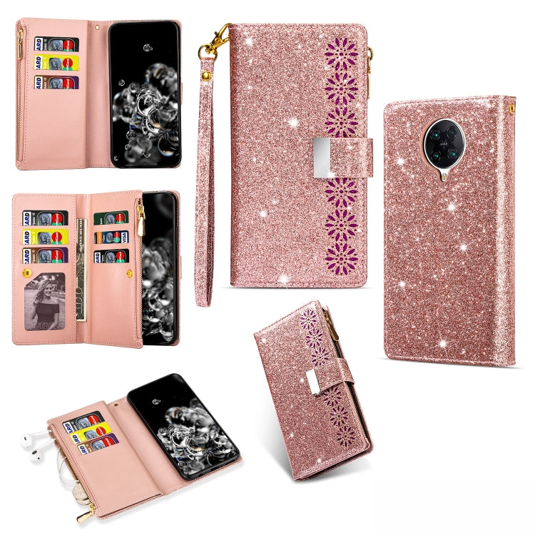 Multi-card Slots Starry Sky Laser Carving Glitter Zipper Horizontal Flip Leather Case with Holder & Wallet & Lanyard, For Xiaomi Redmi K30 Pro, For Xiaomi Mi 9 / Mi 9 Explorer, For Xiaomi Mi CC9 Pro, For Xiaomi Note 10 Pro