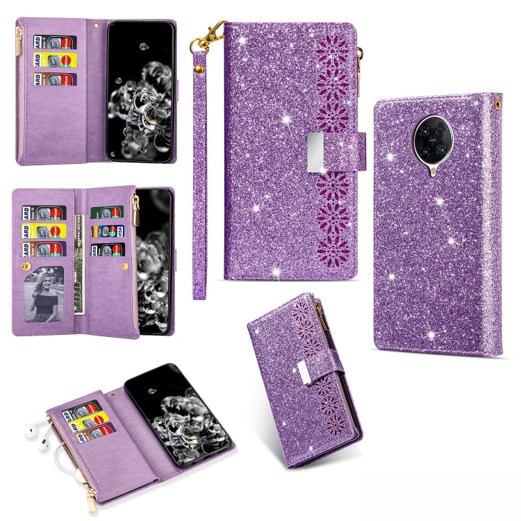 Multi-card Slots Starry Sky Laser Carving Glitter Zipper Horizontal Flip Leather Case with Holder & Wallet & Lanyard, For Xiaomi Redmi K30 Pro, For Xiaomi Mi 9 / Mi 9 Explorer, For Xiaomi Mi CC9 Pro, For Xiaomi Note 10 Pro