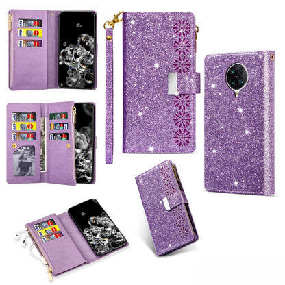 Multi-card Slots Starry Sky Laser Carving Glitter Zipper Horizontal Flip Leather Case with Holder & Wallet & Lanyard, For Xiaomi Redmi K30 Pro, For Xiaomi Mi 9 / Mi 9 Explorer, For Xiaomi Mi CC9 Pro, For Xiaomi Note 10 Pro