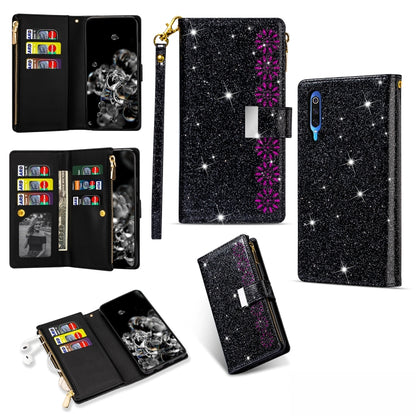 Multi-card Slots Starry Sky Laser Carving Glitter Zipper Horizontal Flip Leather Case with Holder & Wallet & Lanyard, For Xiaomi Redmi K30 Pro, For Xiaomi Mi 9 / Mi 9 Explorer, For Xiaomi Mi CC9 Pro, For Xiaomi Note 10 Pro
