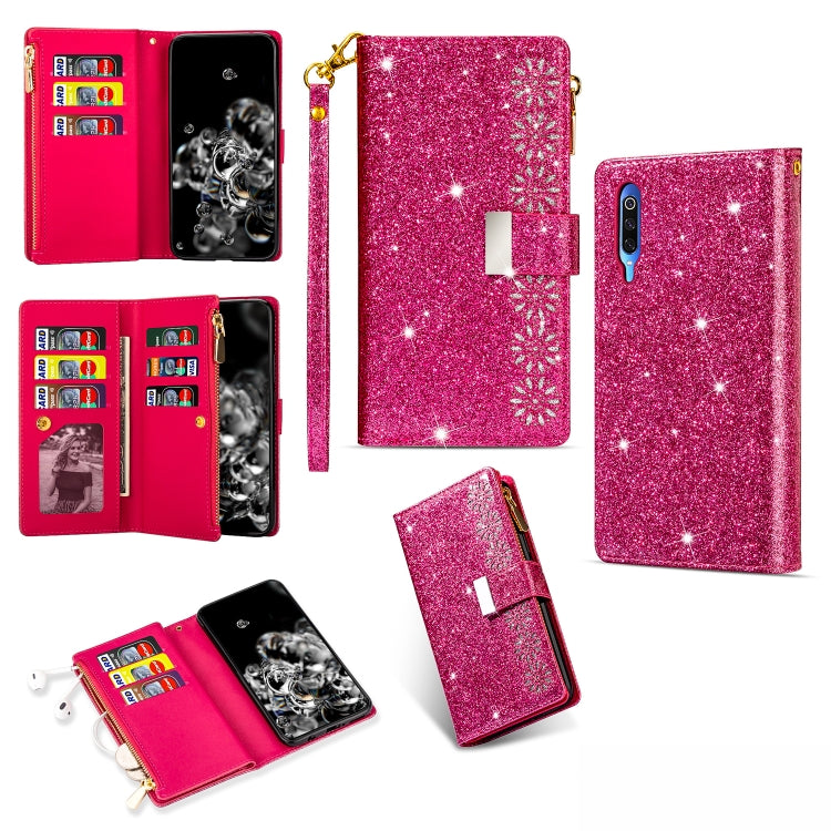 Multi-card Slots Starry Sky Laser Carving Glitter Zipper Horizontal Flip Leather Case with Holder & Wallet & Lanyard, For Xiaomi Redmi K30 Pro, For Xiaomi Mi 9 / Mi 9 Explorer, For Xiaomi Mi CC9 Pro, For Xiaomi Note 10 Pro