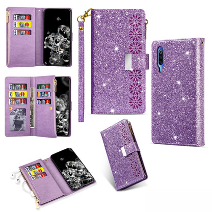 Multi-card Slots Starry Sky Laser Carving Glitter Zipper Horizontal Flip Leather Case with Holder & Wallet & Lanyard, For Xiaomi Redmi K30 Pro, For Xiaomi Mi 9 / Mi 9 Explorer, For Xiaomi Mi CC9 Pro, For Xiaomi Note 10 Pro