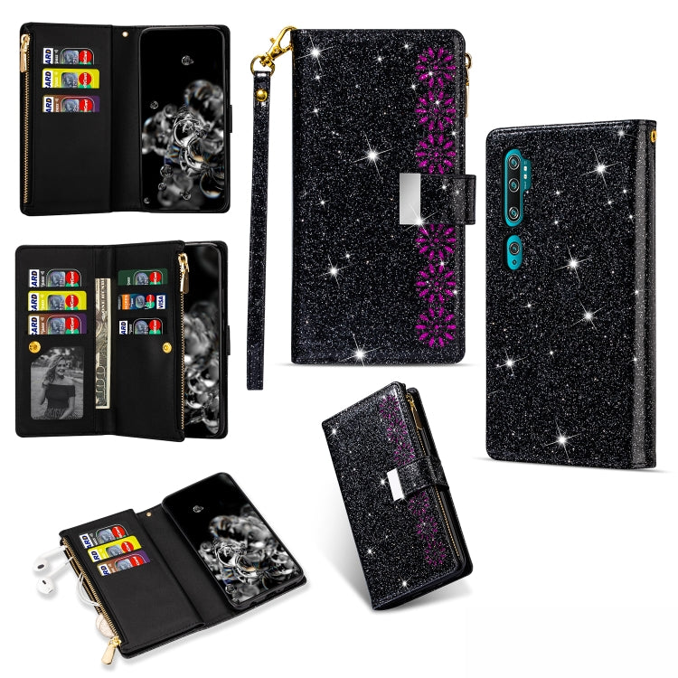 Multi-card Slots Starry Sky Laser Carving Glitter Zipper Horizontal Flip Leather Case with Holder & Wallet & Lanyard, For Xiaomi Redmi K30 Pro, For Xiaomi Mi 9 / Mi 9 Explorer, For Xiaomi Mi CC9 Pro, For Xiaomi Note 10 Pro