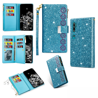Multi-card Slots Starry Sky Laser Carving Glitter Zipper Horizontal Flip Leather Case with Holder & Wallet & Lanyard, For Xiaomi Redmi K30 Pro, For Xiaomi Mi 9 / Mi 9 Explorer, For Xiaomi Mi CC9 Pro, For Xiaomi Note 10 Pro