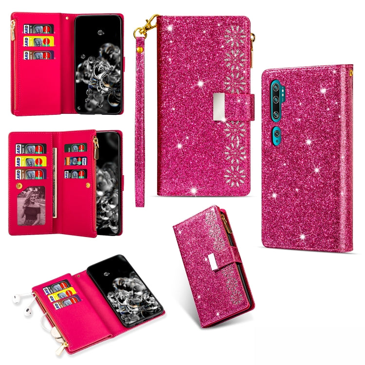 Multi-card Slots Starry Sky Laser Carving Glitter Zipper Horizontal Flip Leather Case with Holder & Wallet & Lanyard, For Xiaomi Redmi K30 Pro, For Xiaomi Mi 9 / Mi 9 Explorer, For Xiaomi Mi CC9 Pro, For Xiaomi Note 10 Pro