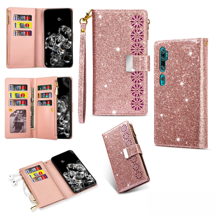 Multi-card Slots Starry Sky Laser Carving Glitter Zipper Horizontal Flip Leather Case with Holder & Wallet & Lanyard, For Xiaomi Redmi K30 Pro, For Xiaomi Mi 9 / Mi 9 Explorer, For Xiaomi Mi CC9 Pro, For Xiaomi Note 10 Pro