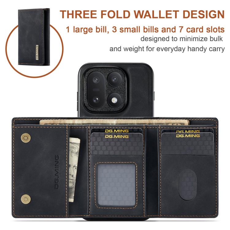 DG.MING M1 Series 3-Fold Multi Card Wallet + Magnetic Phone Case, For OnePlus 15, For OnePlus 12