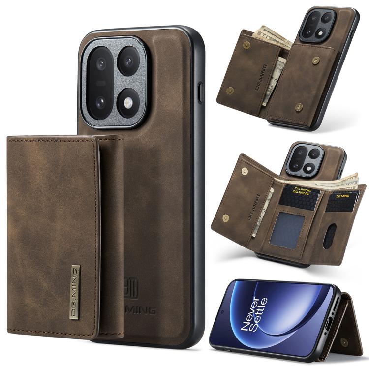 DG.MING M1 Series 3-Fold Multi Card Wallet + Magnetic Phone Case, For OnePlus 15, For OnePlus 12