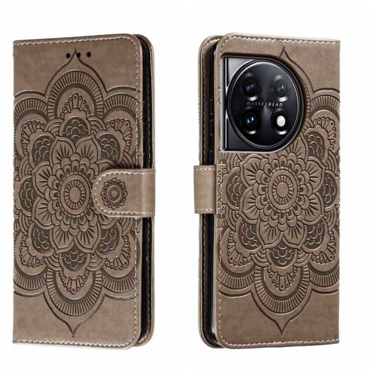 Sun Mandala Embossing Pattern Phone Leather Case, For OnePlus 12, For OnePlus Ace 2V, For OnePlus 11