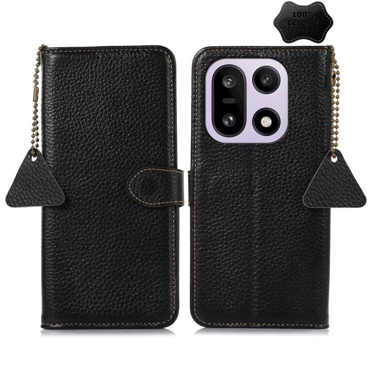 Genuine Leather Litchi Texture RFID Leather Phone Case, For OnePlus Ace 6 Ultra, For OnePlus 15T, For OnePlus 15R 5G/Ace 6/Ace 6T 5G, For OnePlus 15, For OnePlus Ace 5 / 13R 5G, For OnePlus 13
