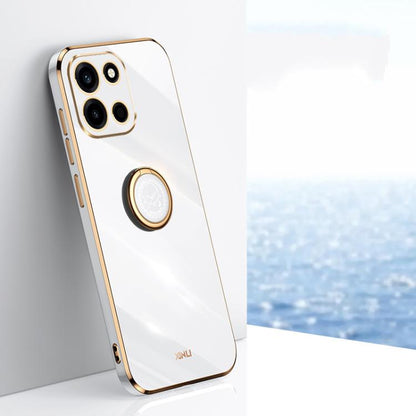 XINLI Straight Edge 6D Electroplate TPU Phone Case with Ring Holder, For OnePlus Turbo 6, For OnePlus 15 5G, For OnePlus Ace 5 Ultra