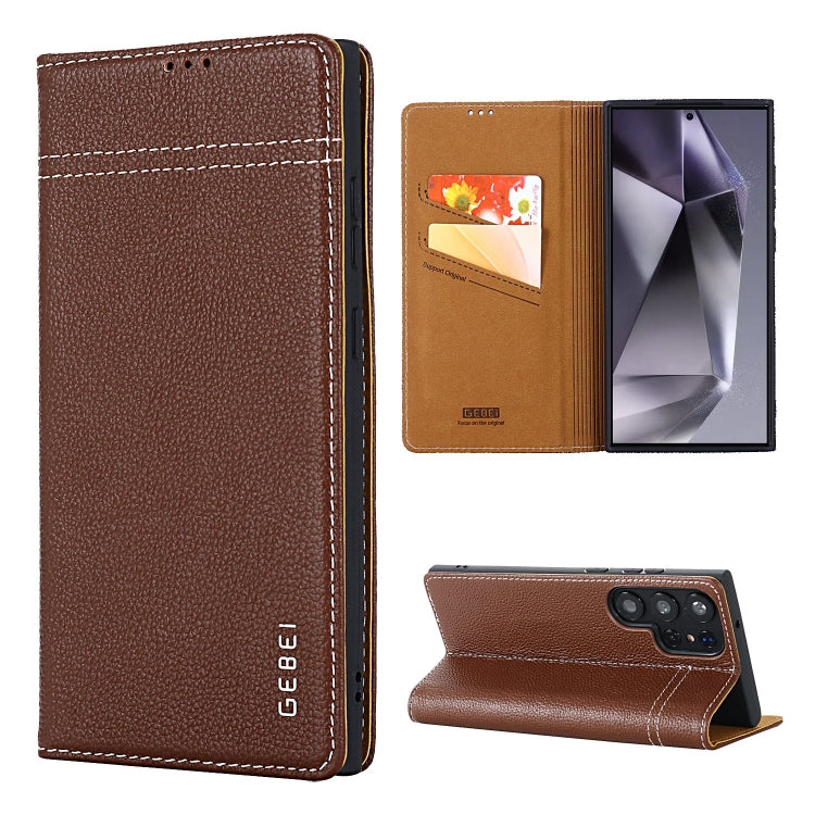 GEBEI Top-grain Horizontal Flip Leather Phone Case, For Galaxy S24 Ultra 5G, For Galaxy S24+ 5G, For Galaxy S24 5G