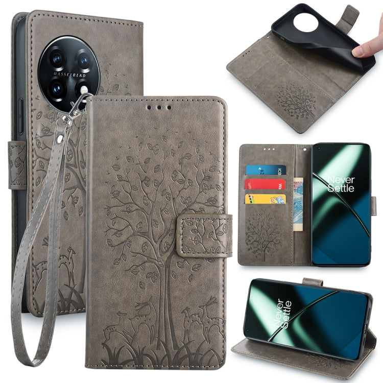 Tree & Deer Embossed Leather Phone Case, For OnePlus Ace 5 Racing, For OnePlus Ace 5 / 5 Pro, For OnePlus 11