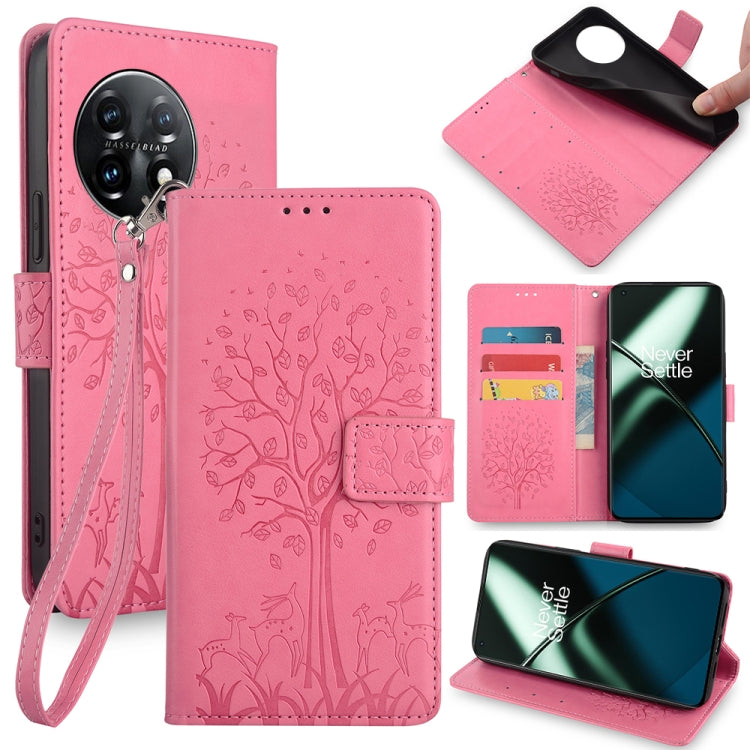 Tree & Deer Embossed Leather Phone Case, For OnePlus Ace 5 Racing, For OnePlus Ace 5 / 5 Pro, For OnePlus 11