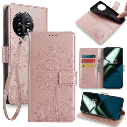 Tree & Deer Embossed Leather Phone Case, For OnePlus Ace 5 Racing, For OnePlus Ace 5 / 5 Pro, For OnePlus 11
