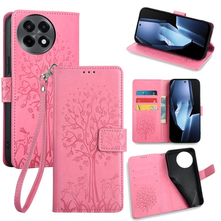 Tree & Deer Embossed Leather Phone Case, For OnePlus Ace 5 Racing, For OnePlus Ace 5 / 5 Pro, For OnePlus 11