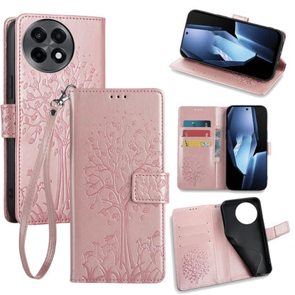 Tree & Deer Embossed Leather Phone Case, For OnePlus Ace 5 Racing, For OnePlus Ace 5 / 5 Pro, For OnePlus 11